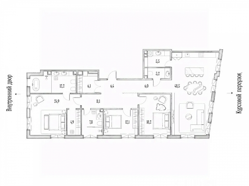 -комн. квартира, 171 м², этаж 3/4