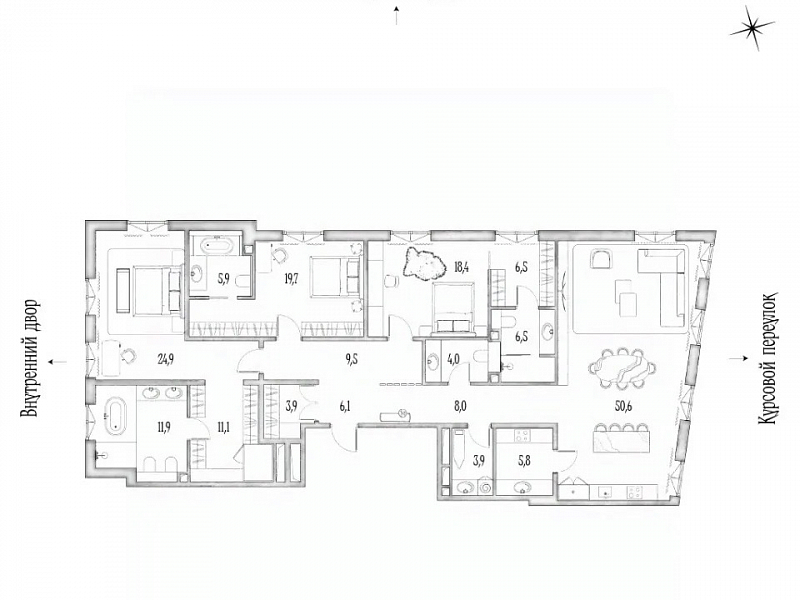 3-комн. квартира, 205.7 м², этаж 4/7
