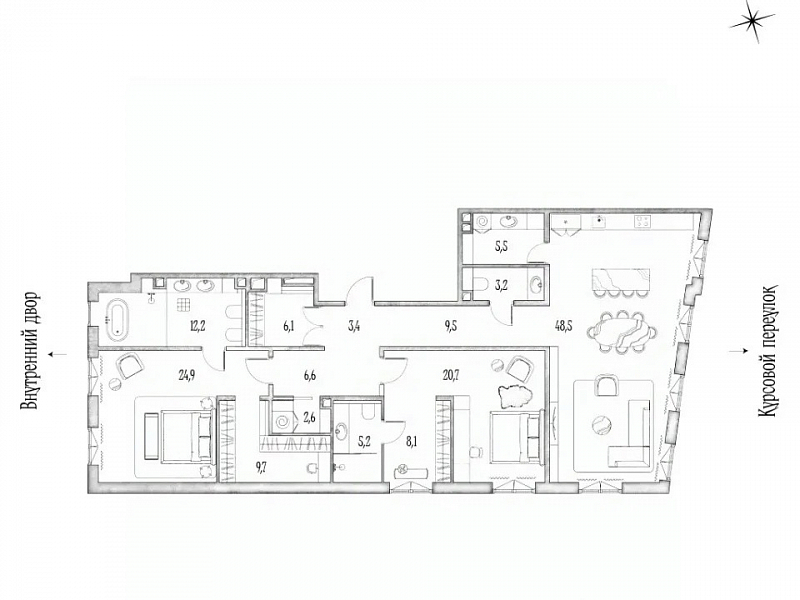 2-комн. квартира, 170.1 м², этаж 3/7